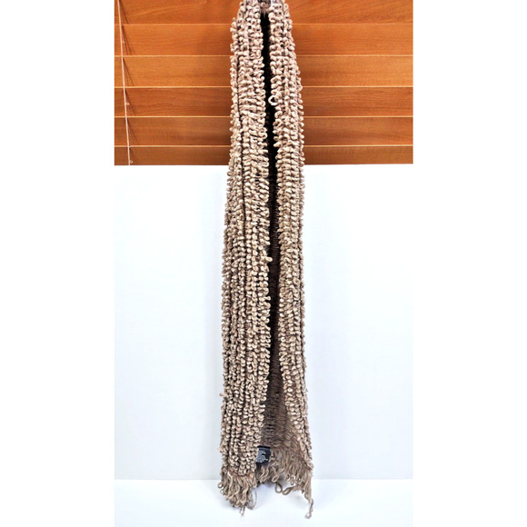 Soft Acrylic Fringed Scarf Tan Brown Soft Loop Made In Taiwan 56”x7" - Picture 2 of 9